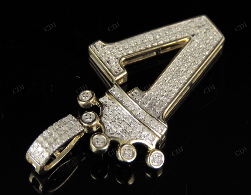 1.5" 0.35 CTW 10K Solid Gold Diamond Crown Initial 'V' Letter Pendant CustomDiamJewel