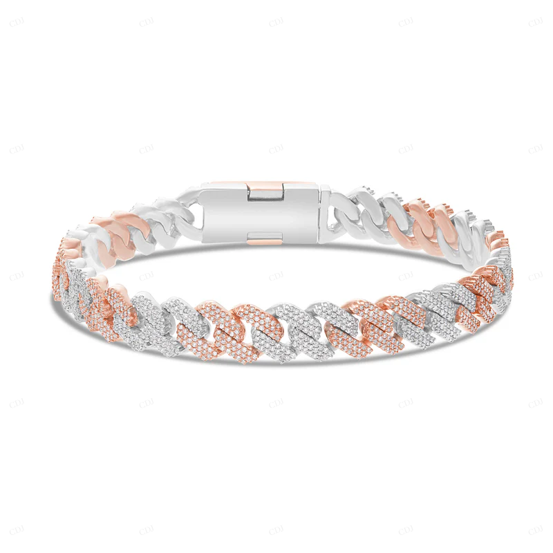 Two Tone Hip Hop Rapper Style Fully Iced Out Cuban Link Bracelet CustomDiamJewel