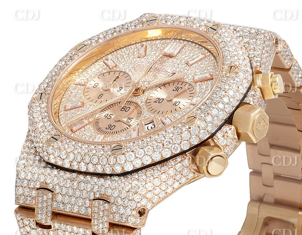 41MM Full Iced Out Round & Baguette VVS Moissanite Diamond Chrono Watch customdiamjewel