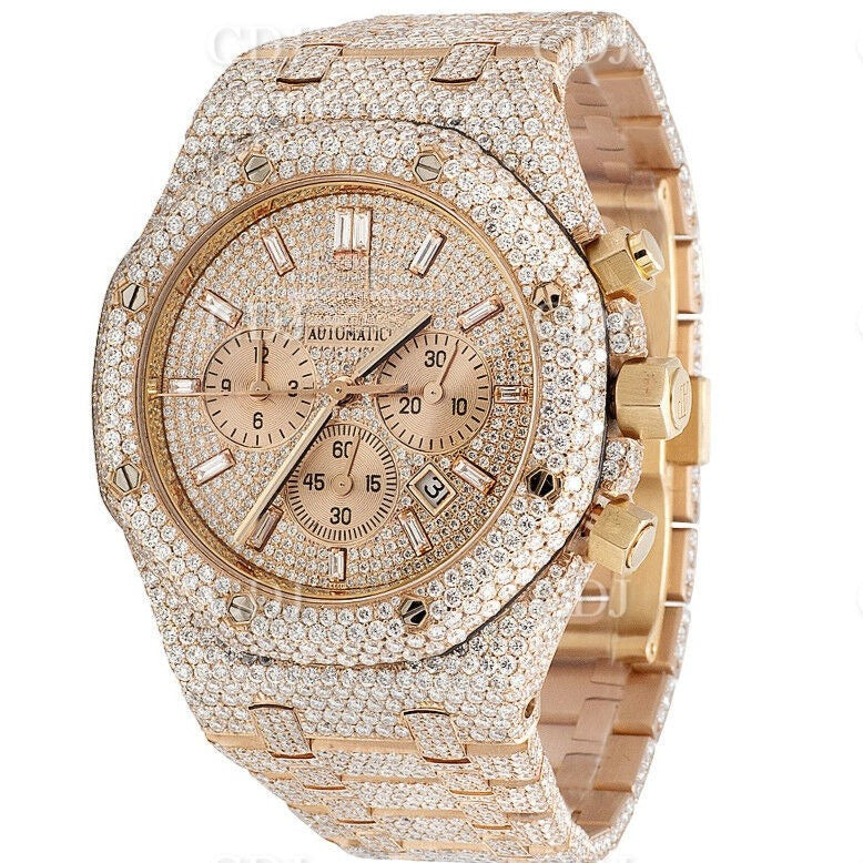 41MM Full Iced Out Round & Baguette VVS Moissanite Diamond Chrono Watch customdiamjewel