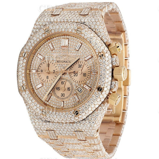 41MM Full Iced Out Round & Baguette VVS Moissanite Diamond Chrono Watch customdiamjewel