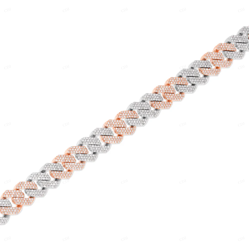 Two Tone Hip Hop Rapper Style Fully Iced Out Cuban Link Bracelet CustomDiamJewel