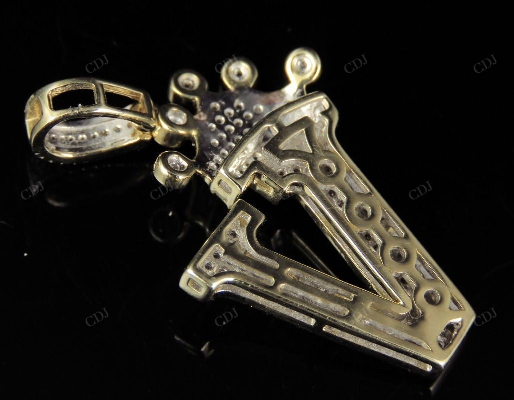 1.5" 0.35 CTW 10K Solid Gold Diamond Crown Initial 'V' Letter Pendant CustomDiamJewel