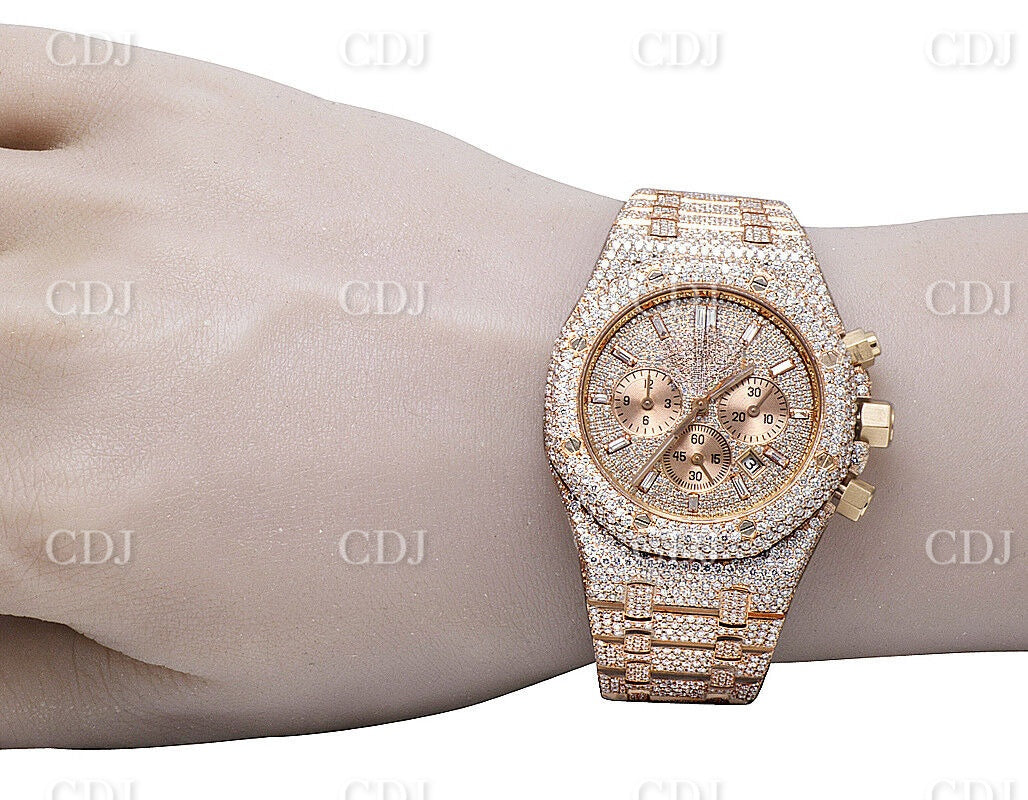 41MM Full Iced Out Round & Baguette VVS Moissanite Diamond Chrono Watch customdiamjewel