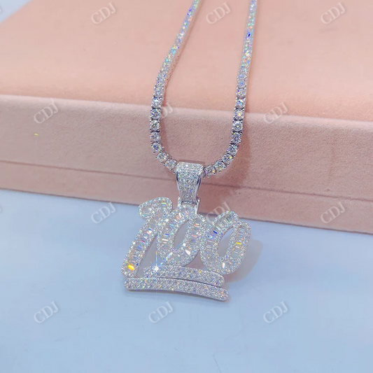 Hip Hop Iced out Baguette Diamond 100 Score Pendant  customdiamjewel   