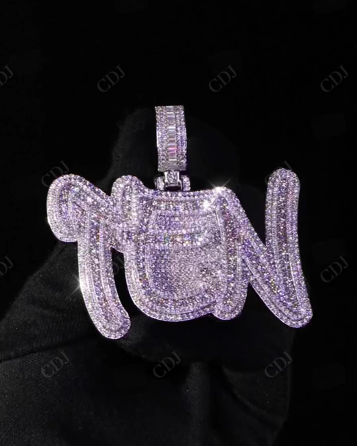 Fully Iced Out Two Tone JUAN Letter Pendant hip hop jewelry CustomDiamJewel   
