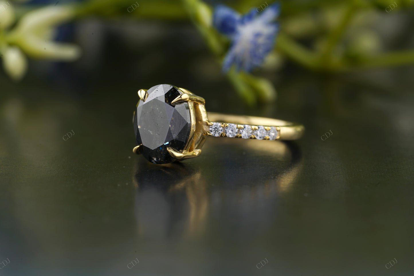 Black Lab-Grown Diamond Oval Pavé Ring
