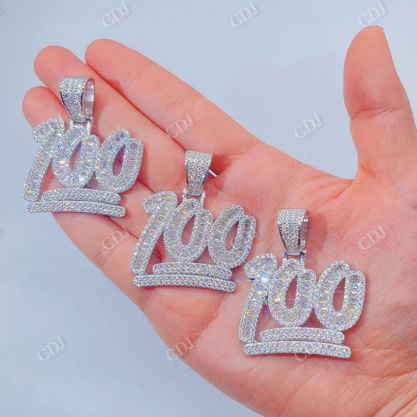 Hip Hop Iced out Baguette Diamond 100 Score Pendant  customdiamjewel   