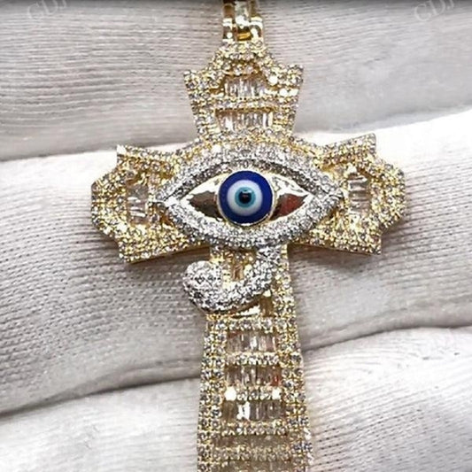 Hip Hop VVS Moissanite Eye Cross Gold Plated Pendant  CustomDiamJewel   