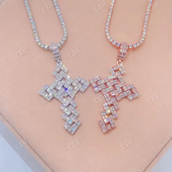 Hip Hop Baguette Diamond Cross Pendant  customdiamjewel   