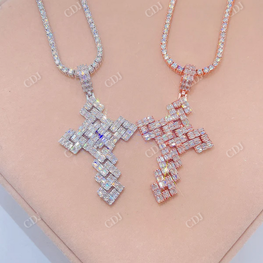 Hip Hop Baguette Diamond Cross Pendant