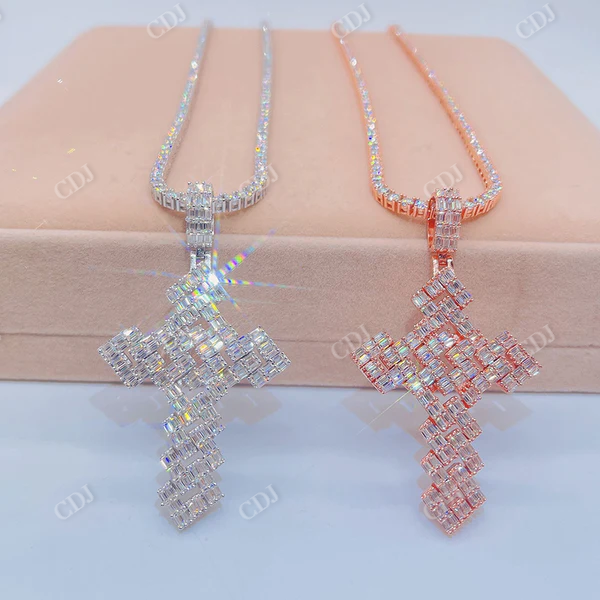Hip Hop Baguette Diamond Cross Pendant  customdiamjewel   