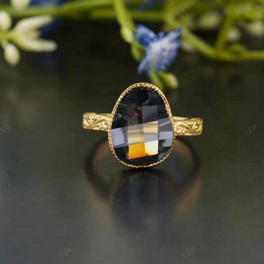 Black Pear Moissanite Vintage Gold Ring