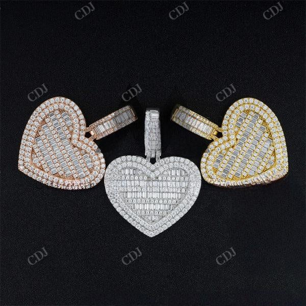Men Fashion Iced Out Baguette Diamond Heart Pendant  customdiamjewel   