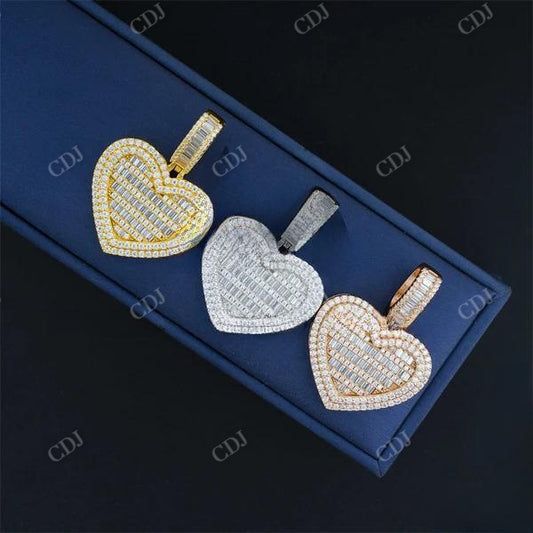 Men Fashion Iced Out Baguette Diamond Heart Pendant  customdiamjewel   