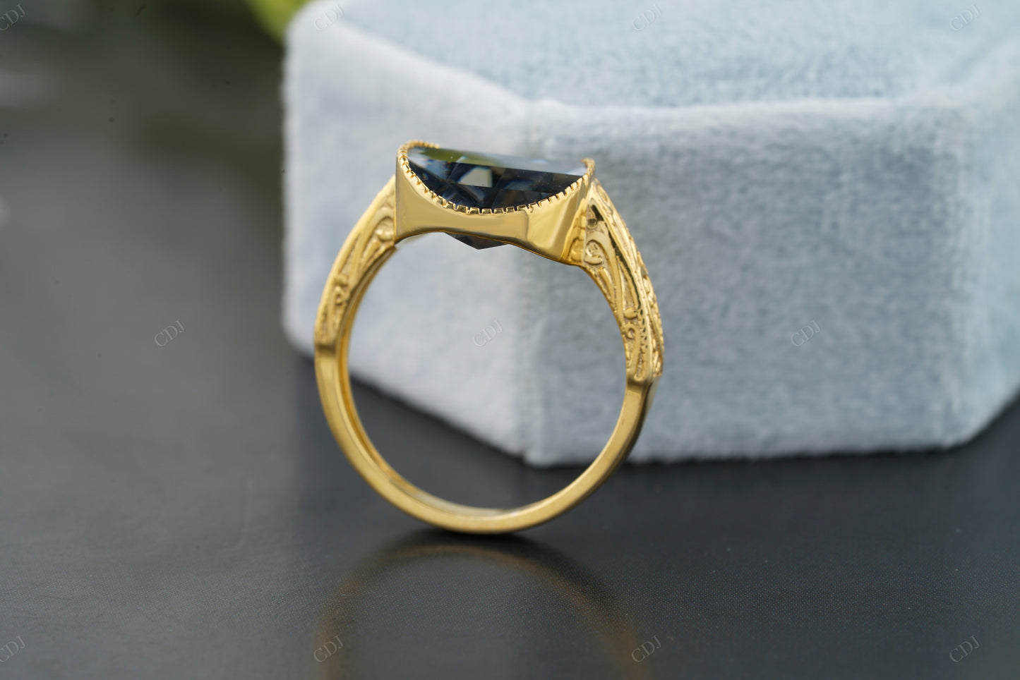 Black Pear Moissanite Vintage Gold Ring