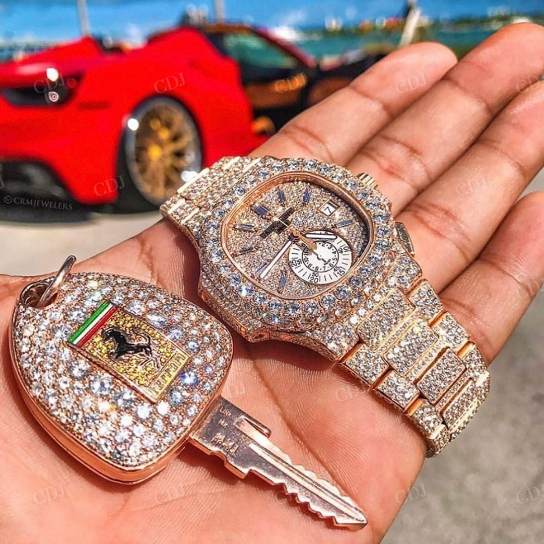 Patek Philippe Rose Gold Plated Diamond Moissanite Watch customdiamjewel