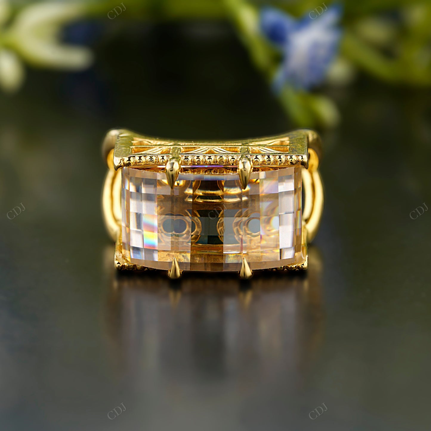 Vintage Emerald Lab-Grown Diamond Ring