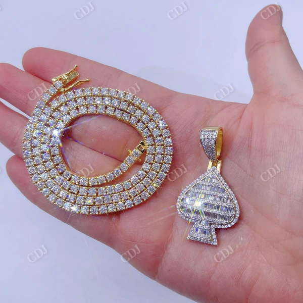 Baguette Diamond Iced Out Spade ACE Pendant  customdiamjewel   