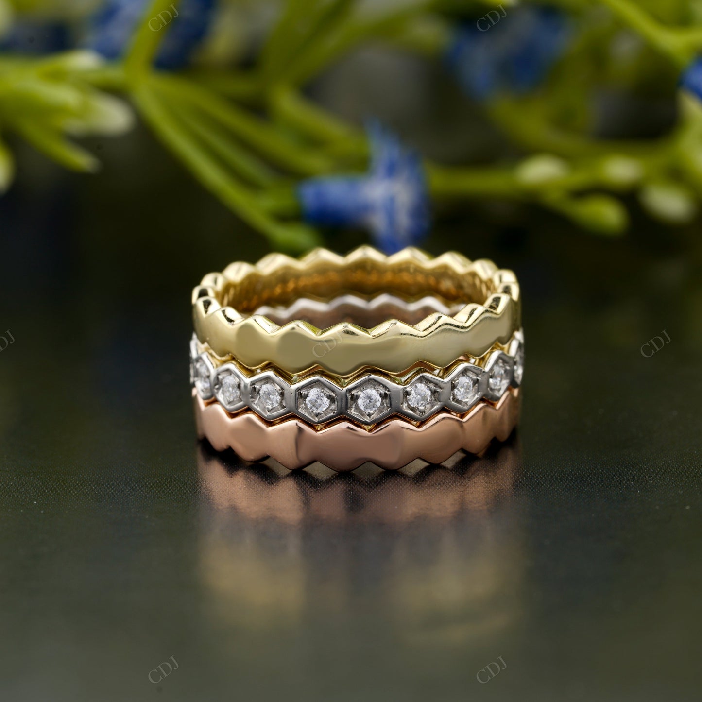 Three-Tone Lab-Grown Diamond Band Set