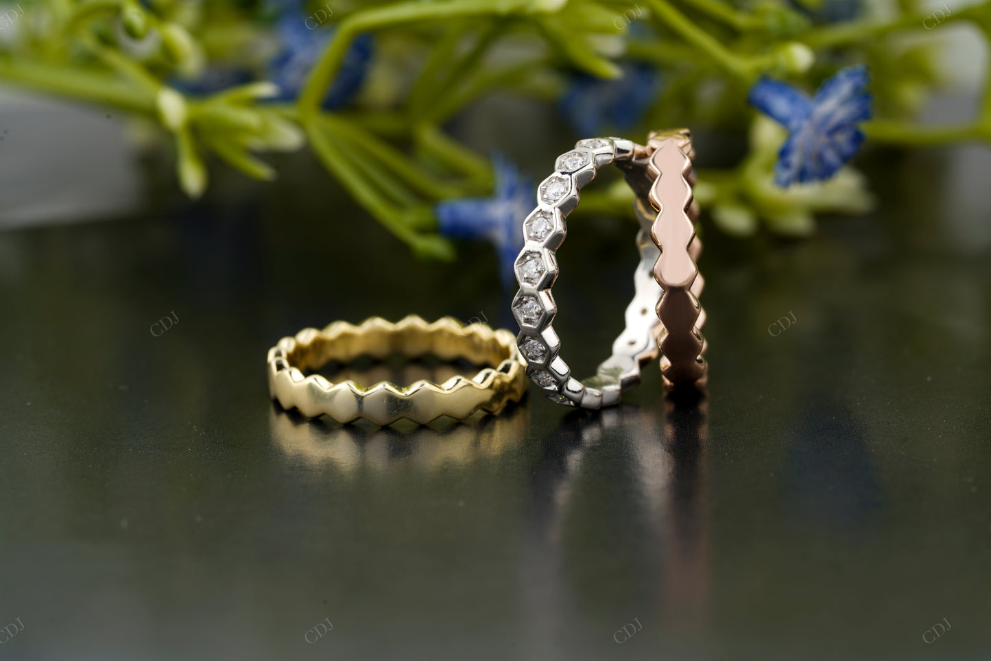 Three-Tone Lab-Grown Diamond Band Set