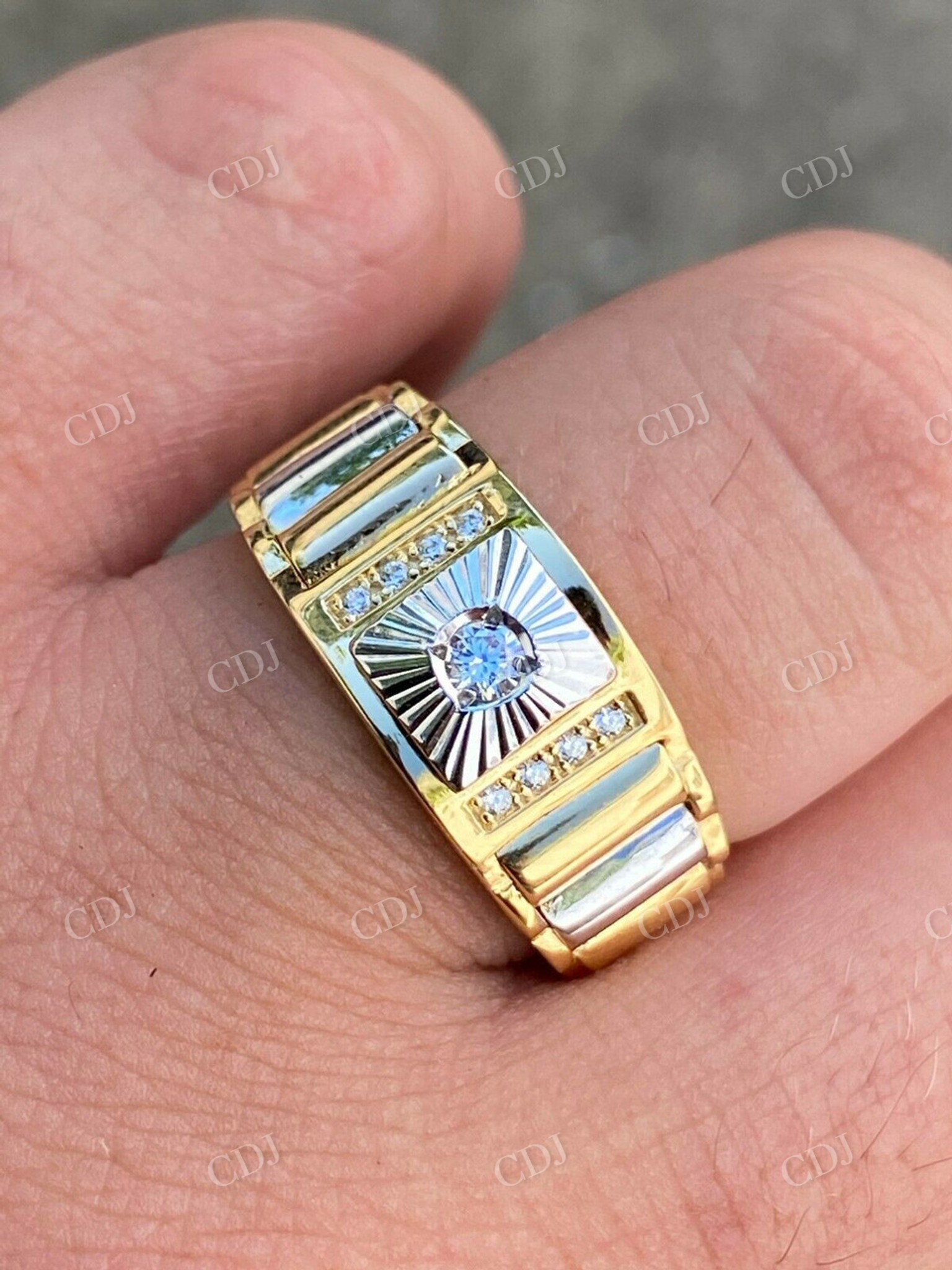 Mens 14k Gold Two Tone Hip Hop Ring  customdiamjewel   