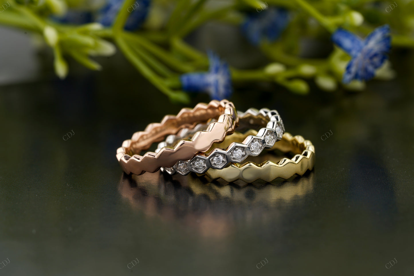 Three-Tone Lab-Grown Diamond Band Set