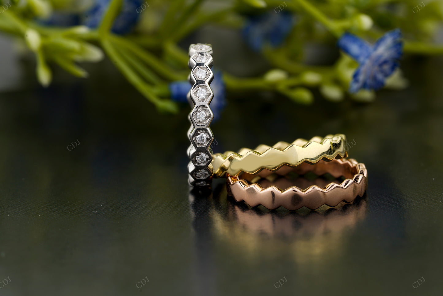 Three-Tone Lab-Grown Diamond Band Set