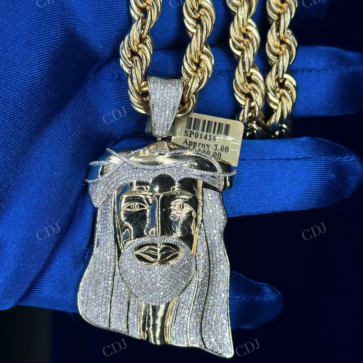 Yellow Solid Gold Moissanite Diamond Jesus face Pendant hip hop jewelry CustomDiamJewel   