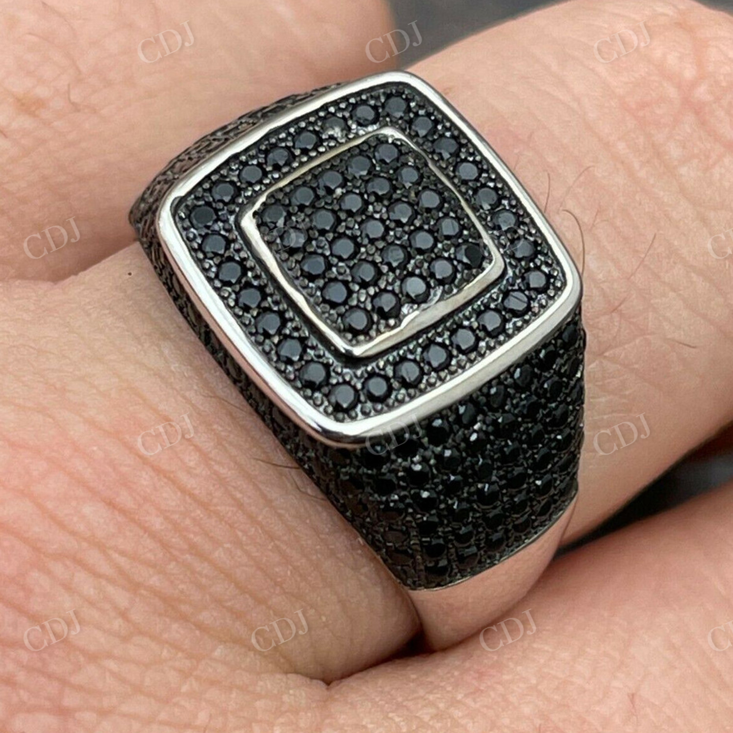 Classic Black Diamond Square Hip Hop Ring For Men  customdiamjewel   