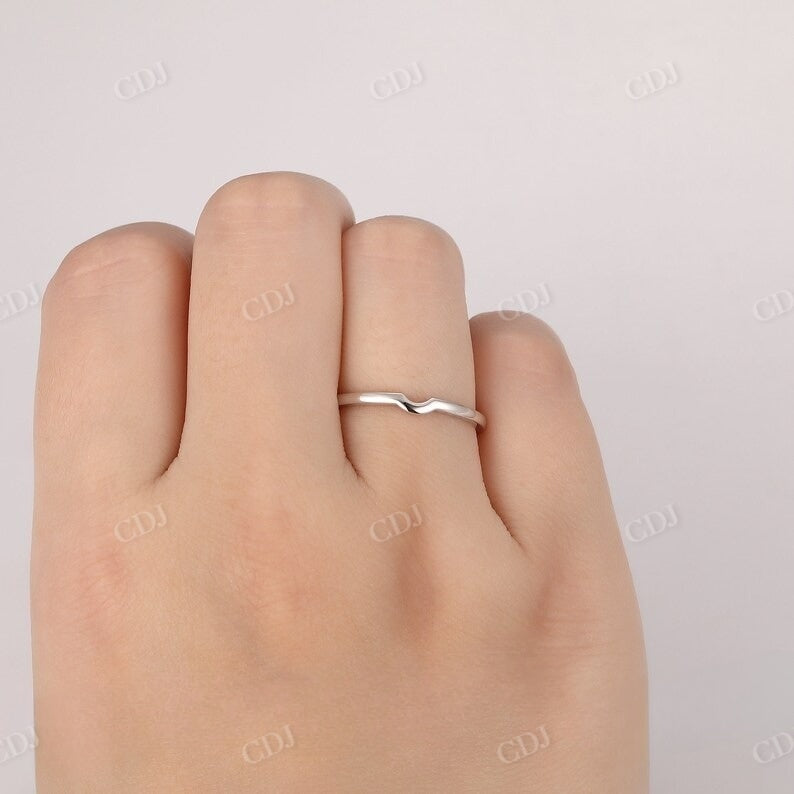 Simple Stacking Curved White Gold Wedding Band  customdiamjewel   