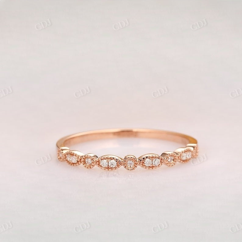 0.10CT Round Cut Real Diamond Milgrain Wedding Band  customdiamjewel 10 KT Solid Gold Rose Gold VVS-EF