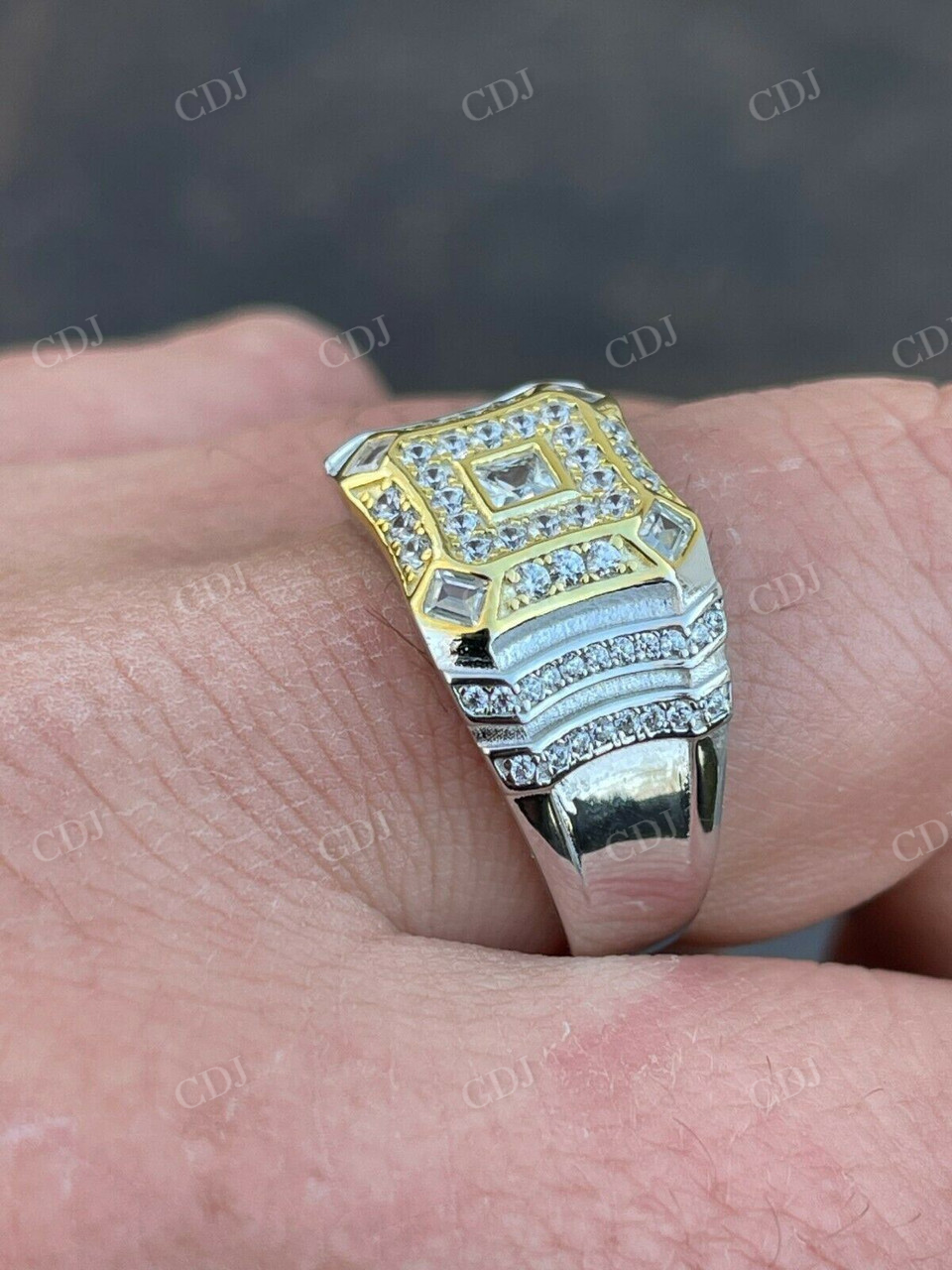 Two Tone Alternating Baguette And Round Square Hip Hop Ring  customdiamjewel   