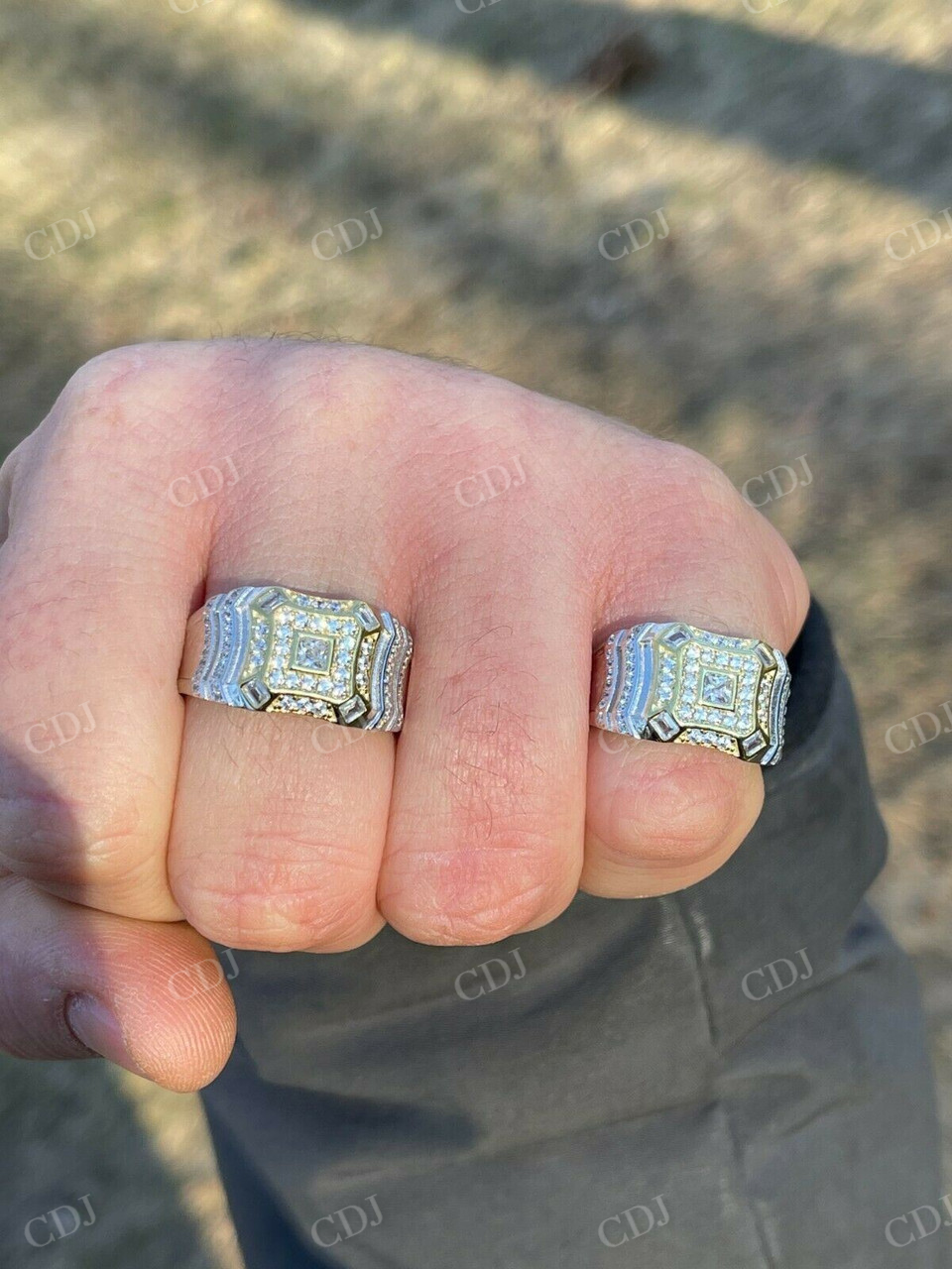 Two Tone Alternating Baguette And Round Square Hip Hop Ring  customdiamjewel   