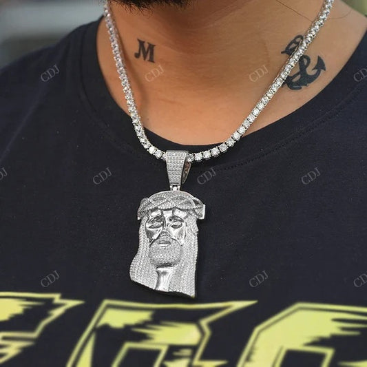 Buy Sterling Silver Jesus Christ Face Pendant hip hop jewelry CustomDiamJewel