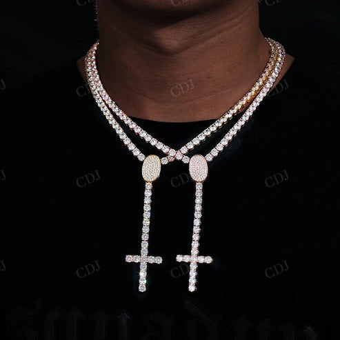 Fully Iced Out VVS D Moissanite Crosses Shape Tennis Chain Necklace hip hop jewelry CustomDiamJewel