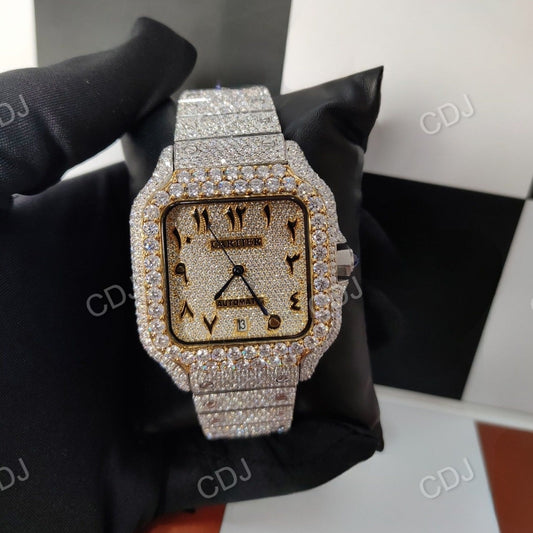 41MM Stainless Steel Natural Diamond Studded Wrist Watch customdiamjewel