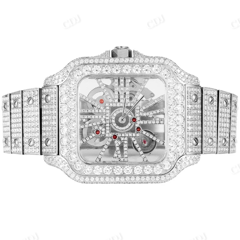 Custom Cartier Skeleton Full White Bust Down Hip Hop Watch customdiamjewel