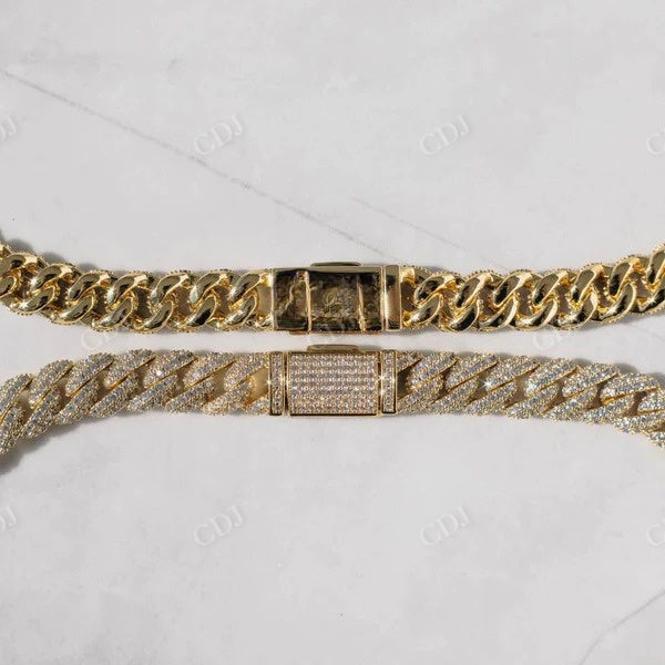 Round Diamond Yellow Gold Cuban Chain Necklace  customdiamjewel   
