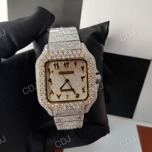Square Arabic Dial Two tone Timepiece Cartier Santos customdiamjewel