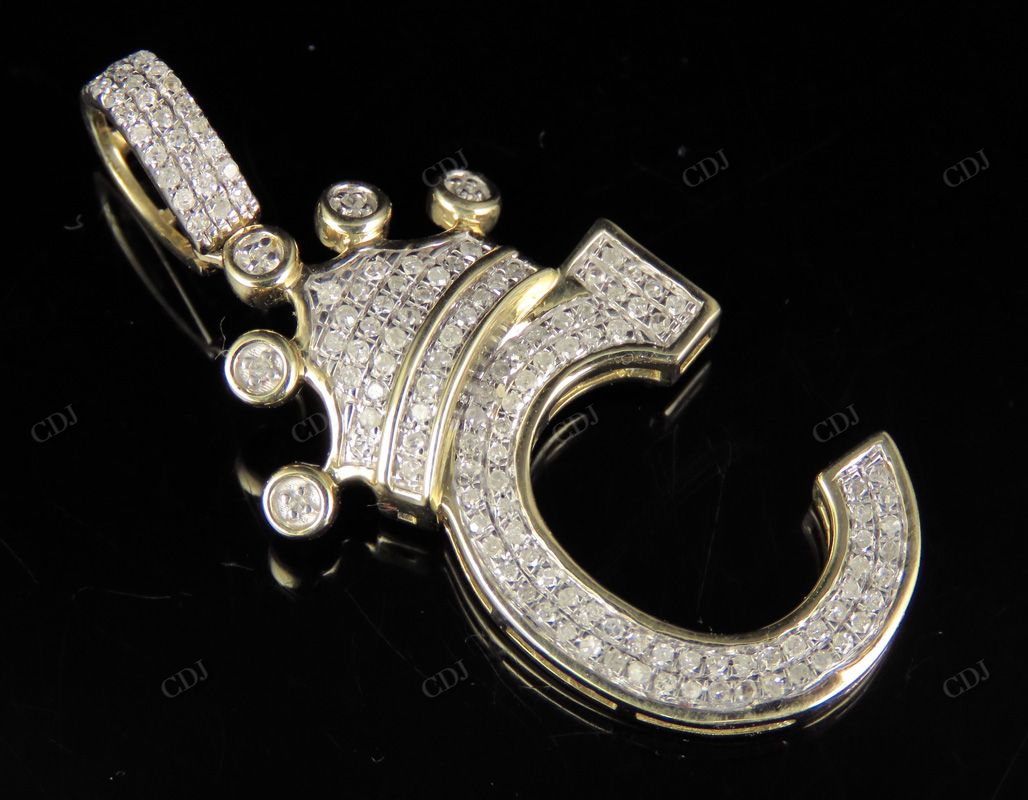 1.5" 0.31 CTW Initial Letter 'C' 10K Gold Diamond Crown Pendant CustomDiamJewel