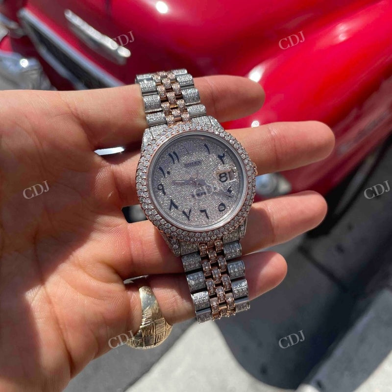 36mm Rolex Iced Out Arabic Dial Moissanite Watch For Men customdiamjewel
