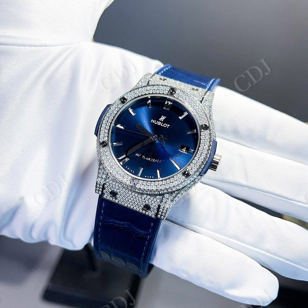Blue Dial Custom Moissanite Diamond Watch customdiamjewel