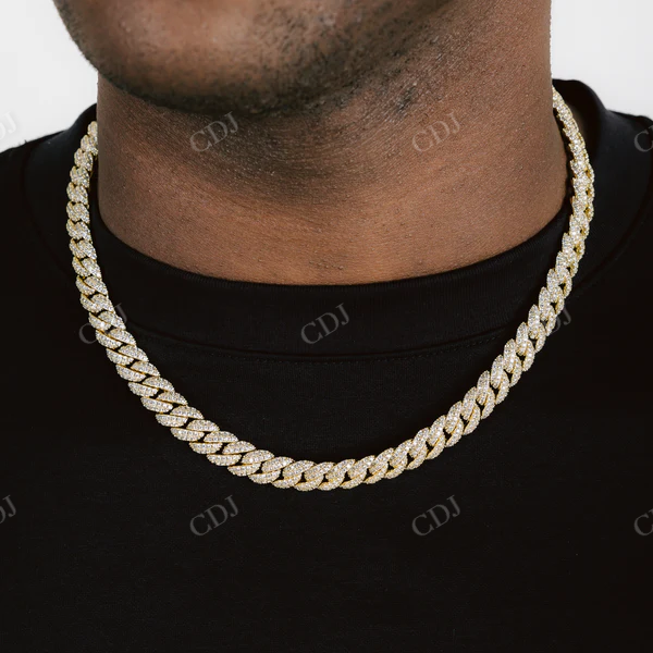 Round Diamond Yellow Gold Cuban Chain Necklace  customdiamjewel   
