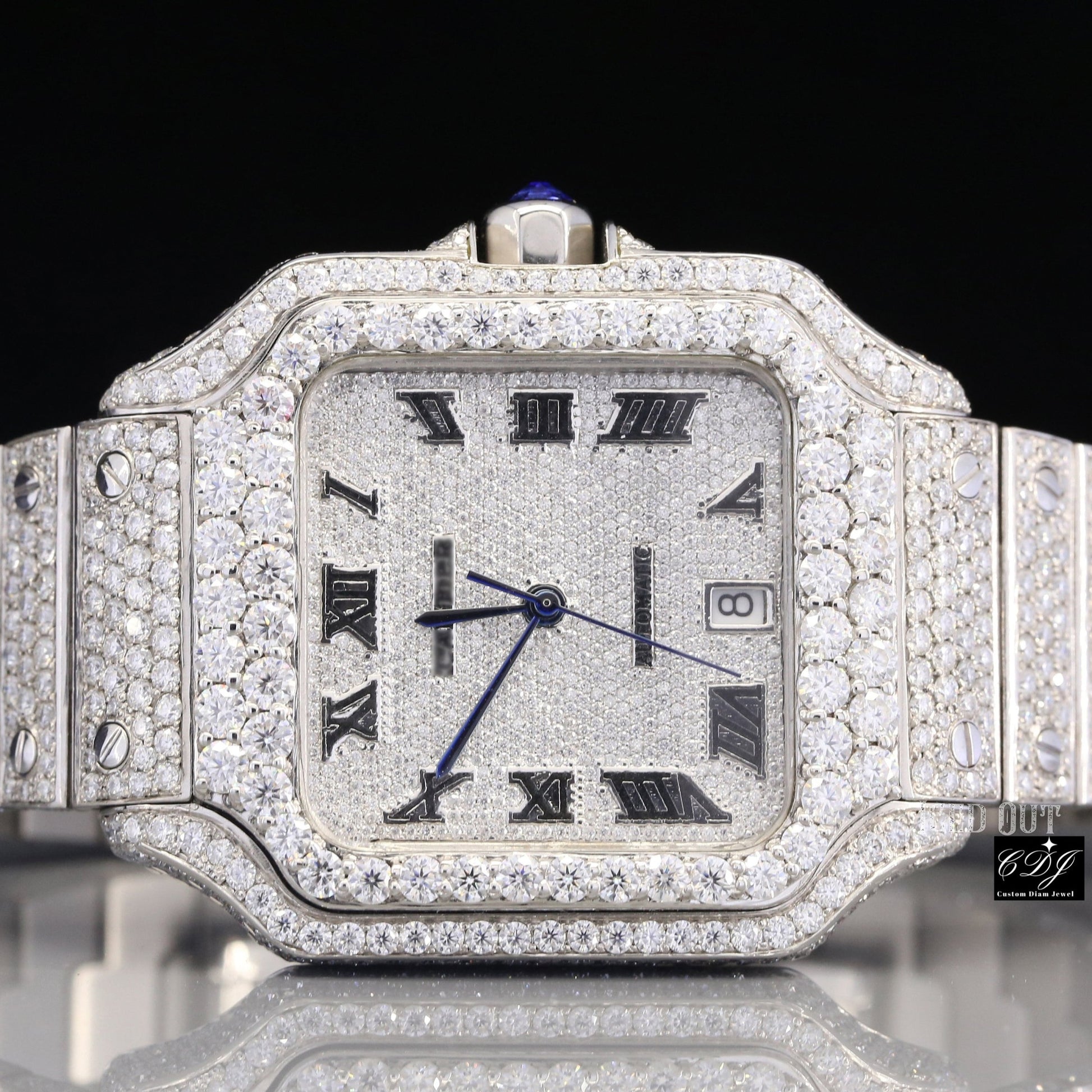 Full White Cartier Santos Natural Diamond Watch customdiamjewel