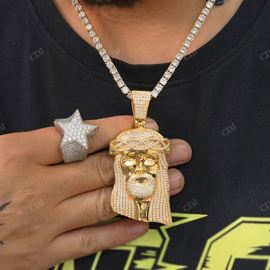 VVS Moissanite Iced Out Jesus Face Pendant hip hop jewelry CustomDiamJewel