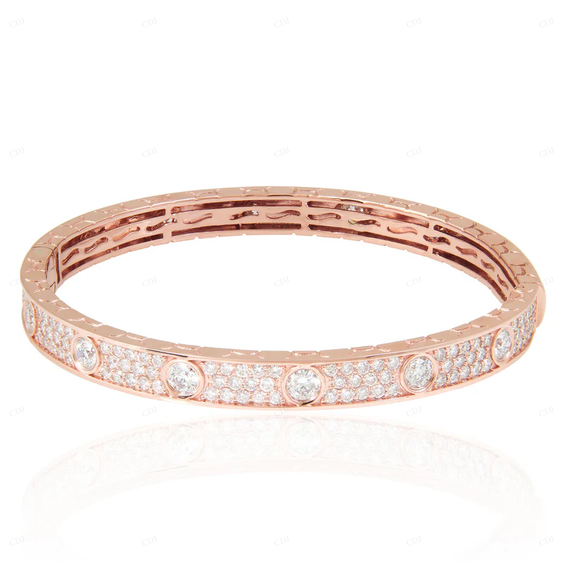 VVS Moissanite Rose Gold Unique Bangle Bracelet For Women CustomDiamJewel
