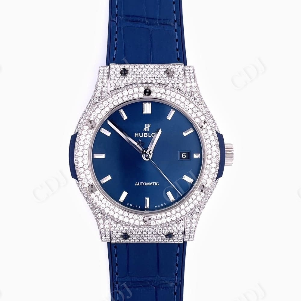 Blue Dial Custom Moissanite Diamond Watch customdiamjewel