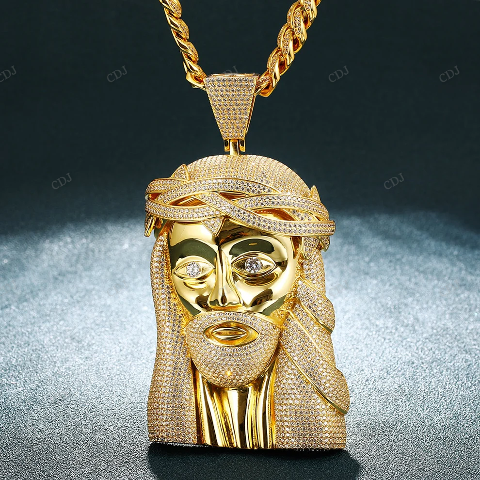 Hip Hop Sterling Silver Jesus Head Pendant hip hop jewelry CustomDiamJewel