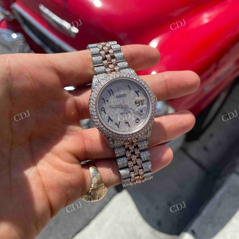 36mm Rolex Iced Out Arabic Dial Moissanite Watch For Men customdiamjewel